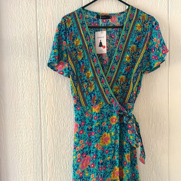 Summer Wrap V Neck Dresses Bohemian Floral Print Ruffle Swing XL - Picture 7 of 14